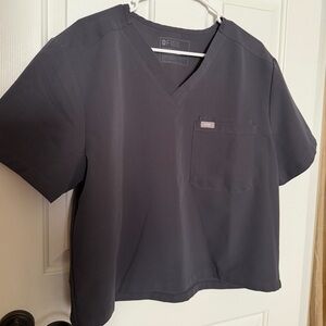 Figs Charcoal V-Neck Cropped Scrub Top